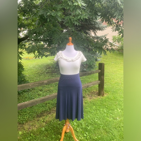 Lands' End Navy Polka Dot Skirt,  size M (10-12) - Picture 1 of 2